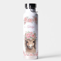 Girls Cute Pink Floral Horse Personalized Name