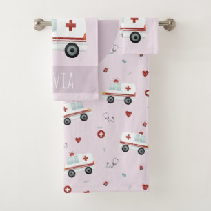 Girls Cute Pink Paramedic Ambulance Pattern Kinder Bad Handdoek