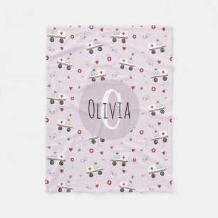 Girls Cute Pink Paramedic Ambulance Pattern Kinder Fleece Deken