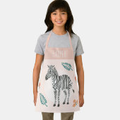 Girls Cute Pink Safari Zebra en Flowers Schort (Insitu)