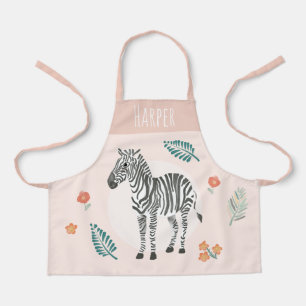 Girls Cute Pink Safari Zebra en Flowers Schort