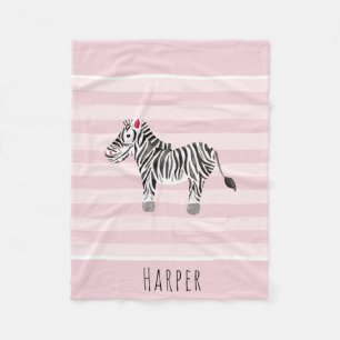 Girl's Cute Pink Safari Zebra en naam Fleece Deken