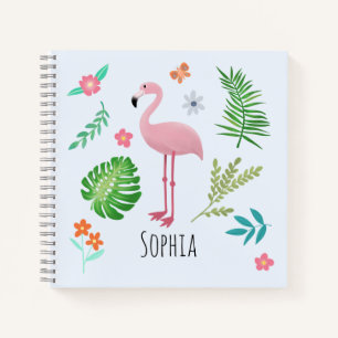 Girls Cute Pink Tropical Flamingo & Flowers Kinder Notitieboek