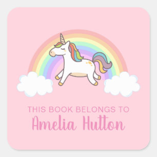 Girls Cute Pink Unicorn Dit boek is Kinder Vierkante Sticker