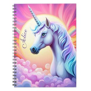 Girls Cute Pink Unicorn en Name Notitieboek
