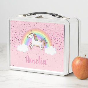 Girls Cute Pink Unicorn Rainbow Gepersonaliseerd