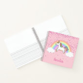 Girls Cute Pink Unicorn Rainbow Gepersonaliseerde  Notitieboek (Binnen)