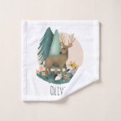 Girls Cute Pink Woodland Animals Kinder Monogram Bad Handdoek (Wasdoekje)