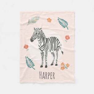 Girls Cute Pink Zebra Waterverf Safari Fleece Deken