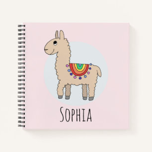 Girls Cute Rainbow Lllama en Name Kinder Notitieboek