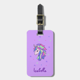 Girls Cute Rainbow Magical Unicorn & Custom Name Bagagelabel