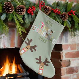 Girls Cute Reindeer Green First Kerststop Kleine Kerstsok