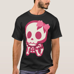 Girls Cute Skull Xray Pink Bow Stropdas Skeleton T-shirt