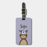 Girls Cute Sloth Waterverf Flowers en Name