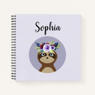Girls Cute Sloth Waterverf Flowers en Name Notitieboek
