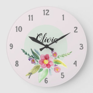Girls Cute Spring Botanical Flowers en Name Kinder Grote Klok