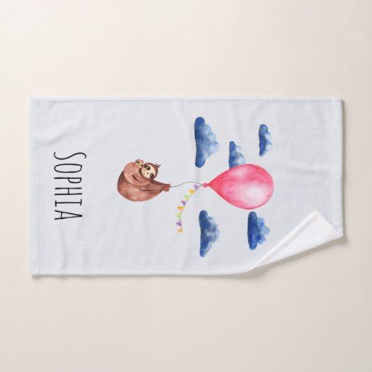 Girls Cute Waterverf Sloth Animal en Name Kinder Bad Handdoek (Handdoek)