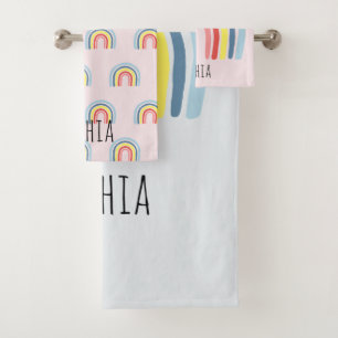 Girls Cute Whimsical Rainbow Cartoon Name Kinder Bad Handdoek