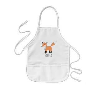 Girls Cute Woodland Fox Cartoon en naam Kinder Schort