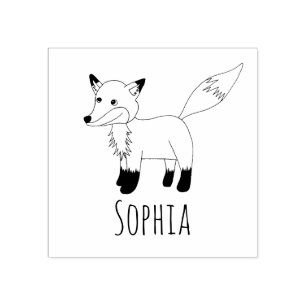 Girls Cute Woodland Fox & Name School Bookplate Rubberstempel