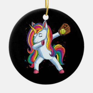 Girls Dabbing Softball Unicorn Apparel Sport Keramisch Ornament