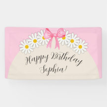 Girl's Daisy Flower and Bow Birthday Banner