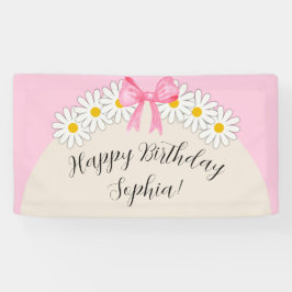 Girl's Daisy Flower and Bow Birthday Banner