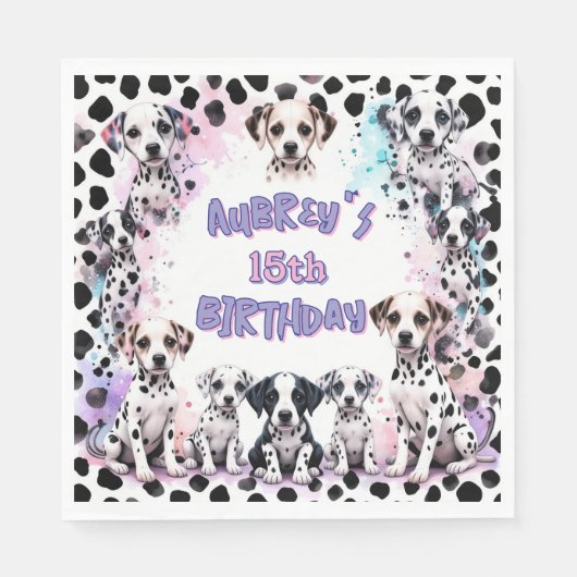 Girl's Dalmatian Puppy Pastel Purple Birthday Servet (Voorkant)