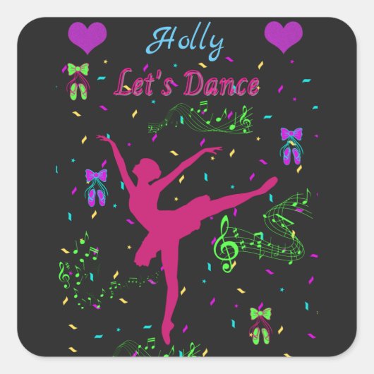 Girls Dance Musical Notes Vierkante Sticker (Voorkant)