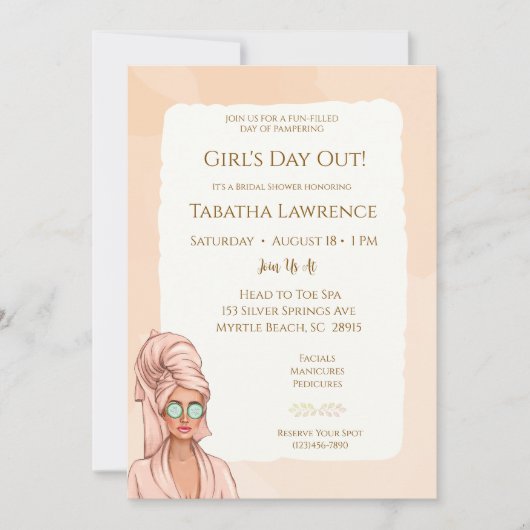 Girls Day Out Spa Bruids Douche Uitnodiging (Voorkant)