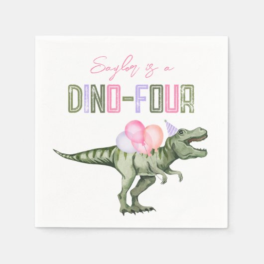 Girl's Dino-Four Party Papieren servetten (Voorkant)
