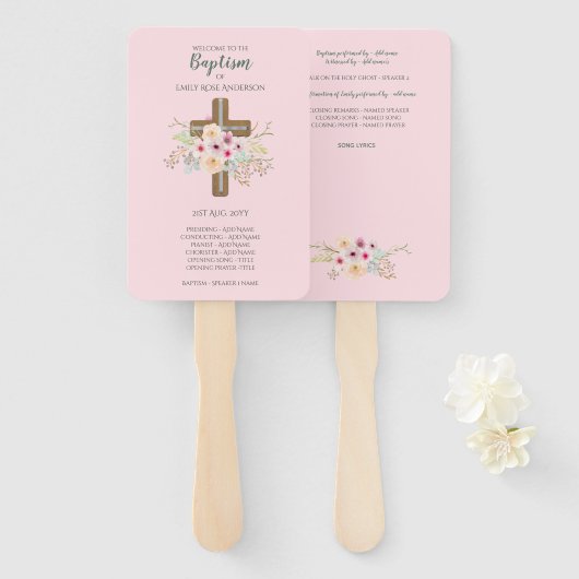 GIRLS Doopprogramma Fan - met sjabloonvelden Handwaaier (Voorkant en achterkant)