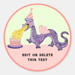 Girl's Dragon Birthday Classic Round Sticker