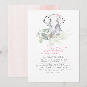 Girl's Elephant Waterverf Greenery Baby shower Kaart