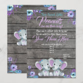 Girls Elephants Baby shower Invitation rustique tu (Devant / Derrière)