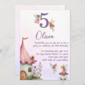 Girls Fairy 5th Birthday Party Invitation (Devant / Derrière)