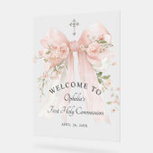 Girl's First Communion Floral Pink Bow (Angle)