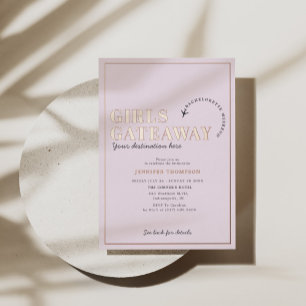 Girls Getaway Blush Bachelorette Weekend Roos Gold Folie Uitnodiging