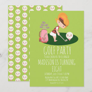 Girls Golf Cute Birthday Party Kaart