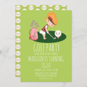 Girls Golf Cute Birthday Party Kaart