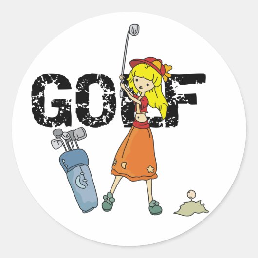 Girls Golf Ronde Sticker (Voorkant)