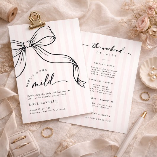 Girls Gone Mild Bow Stripe Bachelorette Weekend Kaart