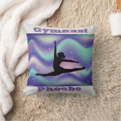 Girls Gymnastique Grey Violet Coussin avec son nom (Couverture)