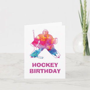 Girls Happy Birthday Hockey Goalie Pink Waterverf Kaart