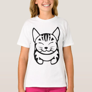 Girls Happy Cat T-shirt (zwart tafelblad)