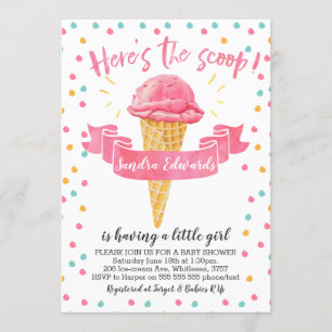 Girls Here's The Scoop Baby shower Invitation Kaart