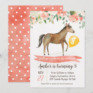 Girls Horse Birthday Party Invitation Kaart