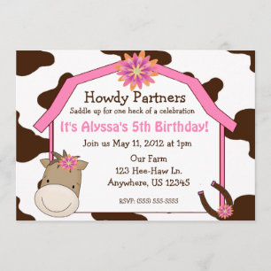 Girls Horse met Barn Birthday Invitation Kaart