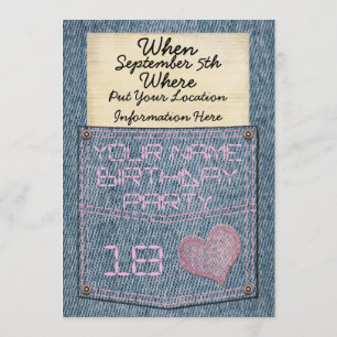 Girls Jeans Pocket Birthday Party Invitations Kaart
