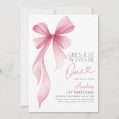 Girls just wanna be ONE! 1st Birthday Pink Bow Kaart (Voorkant)